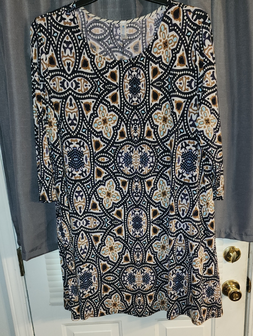 Women’s Printed Navy and Tan Midi Dress